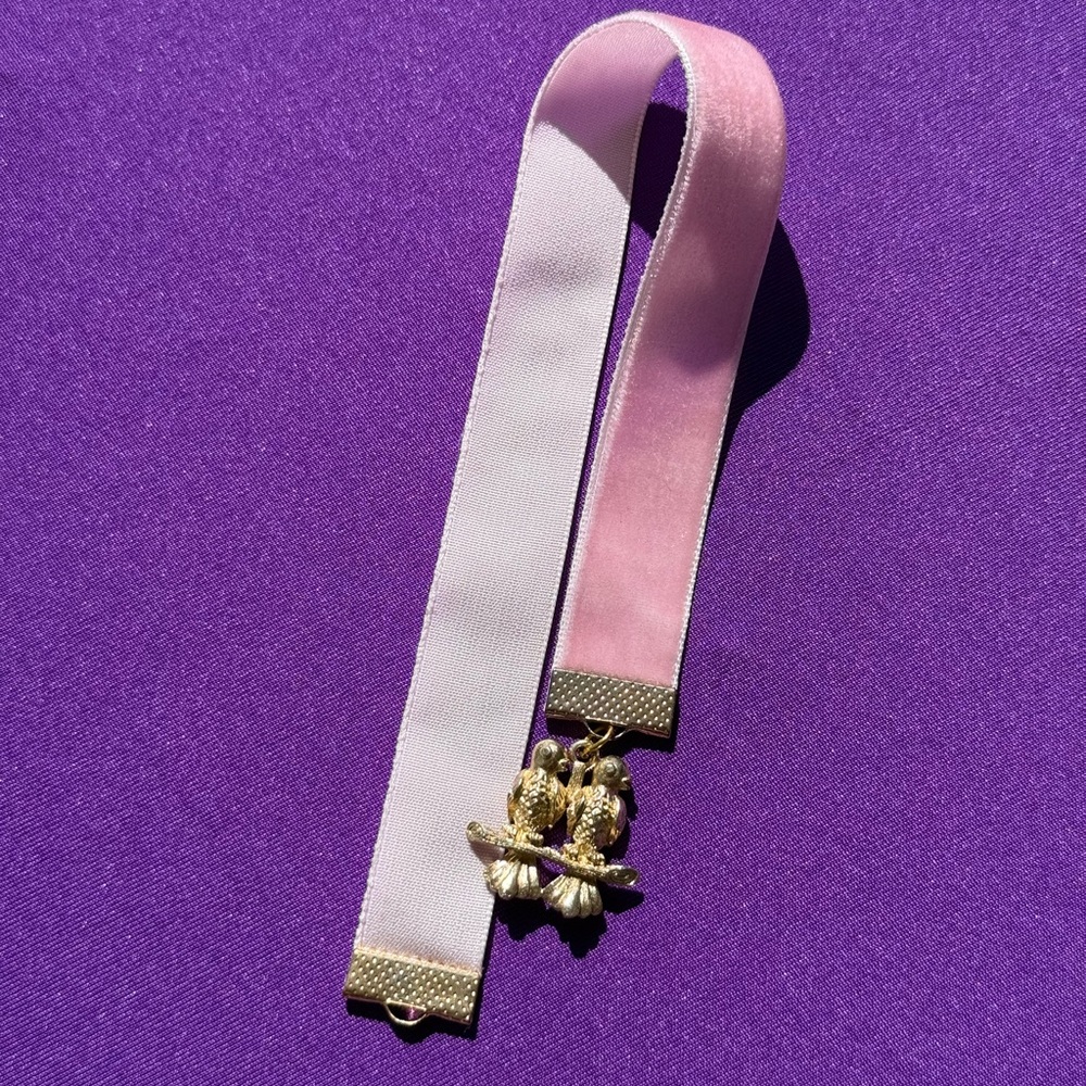 Pink Velvet Ribbon Bookmark with Gold Love Birds Charm